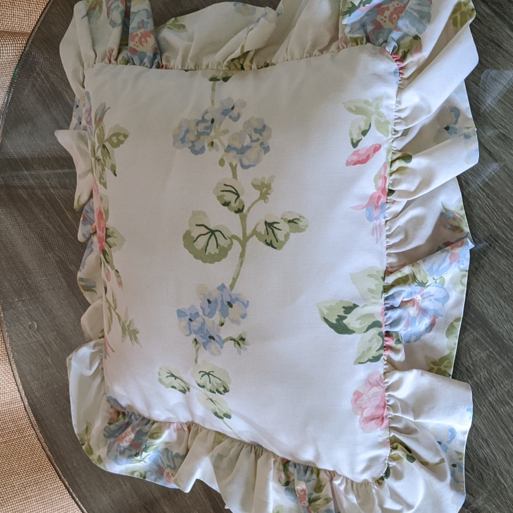 Square Floral Bloom With Ruffle Throw Pillow Cottage Rose Hydrangea Sweet